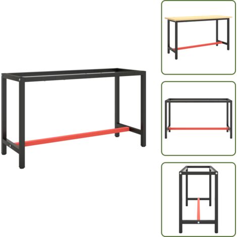 The Living Store Telaio Banco da Lavoro Nero e Rosso Opaco 140x50x79 cm Metallo - Tavolo metallico