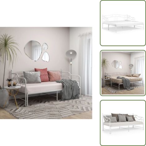 The Living Store Telaio Divano Letto Estraibile Bianco in Metallo 90x200 cm - Letto estraibile