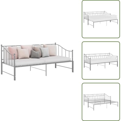 The Living Store Telaio Divano Letto Estraibile Grigio in Metallo 90x200 cm - Letto estraibile