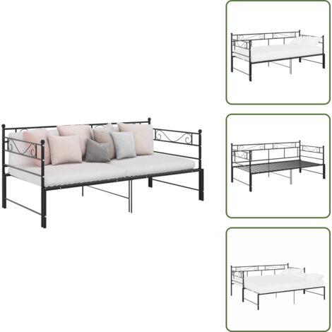 The Living Store Telaio Divano Letto Estraibile Nero in Metallo 90x200 cm - Letto estraibile
