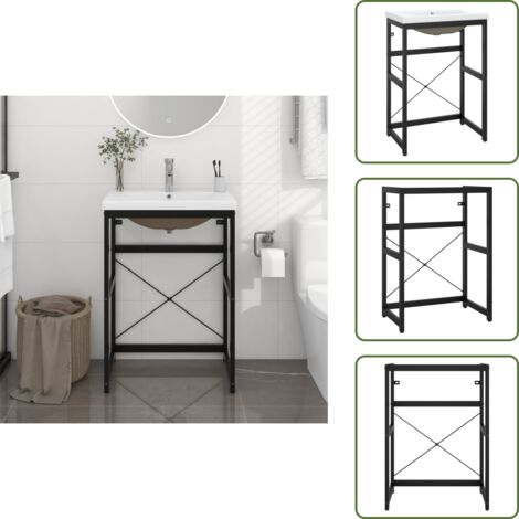 The Living Store Telaio per Lavabo da Bagno con Lavabo Integrato Nero in Ferro - Lavabo integrato