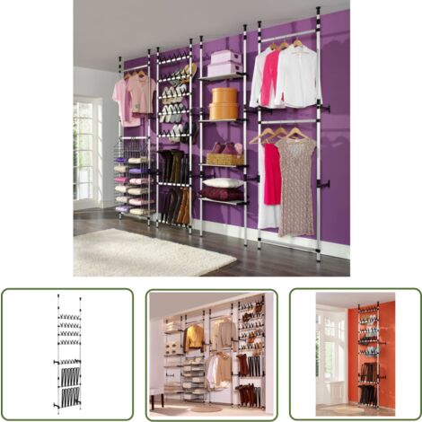 The Living Store Teleskop-Schuhregal mit Stangen Aluminium - Schuhregal - Teleskop-Schuhregal - Schuhschrank - Schuhorganisation - Garderobe
