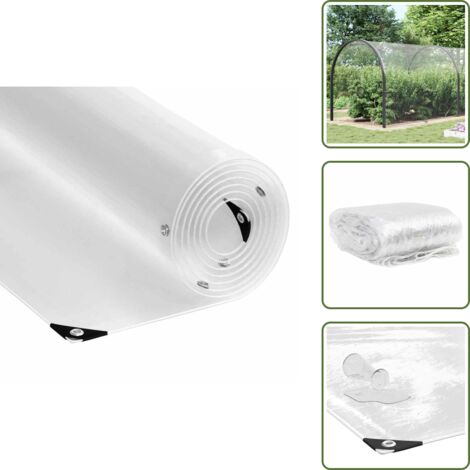 The Living Store Telone Trasparente con Occhielli 5x12 m in PVC - Protezione da pioggia