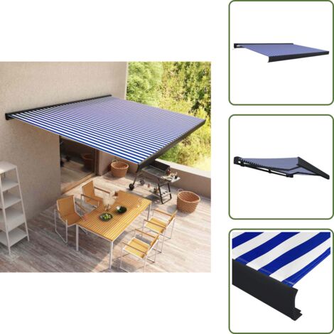 The Living Store Tenda a Cassonetto Motorizzata 350x250 cm Blu e Bianco - Tenda a cassonetto