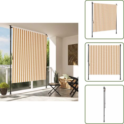 The Living Store Tenda a Rullo Esterno Arancio Bianca 150x270 cm Tessuto Acciaio - Tenda da esterno