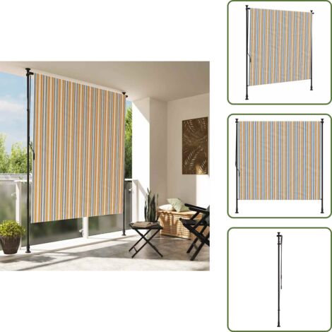 The Living Store Tenda a Rullo Esterno Gialla e Bianca 150x270cm Tessuto Acciaio - Tenda da esterno