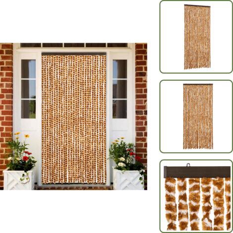 The Living Store Tenda Antimosche Ocra e Bianca 90x200 cm in Ciniglia - Mosche