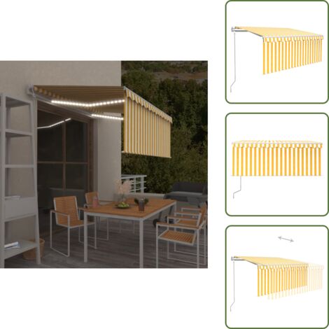 The Living Store Tenda Automatica con LED Sensore Vento 3x2,5 m Giallo Bianco - Tenda da sole con sensore vento