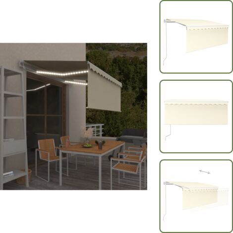 The Living Store Tenda Automatica con Parasole LED e Sensore Vento 3x2,5m Crema - Tenda da sole con parasole