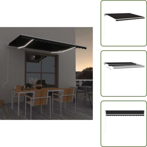 The Living Store Tenda Automatica con Sensore Vento e LED 450x350 cm Antracite - Tenda da sole con sensore vento