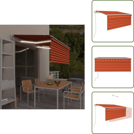 The Living Store Tenda Automatica LED Sensore Vento 3,5x2,5m Arancione Marrone - Tenda da sole con sensore vento