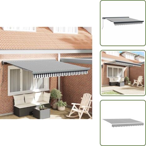 The Living Store Tenda da Sole Antracite e Bianca 3x2,5 m Tessuto e Alluminio - Tenda retrattile