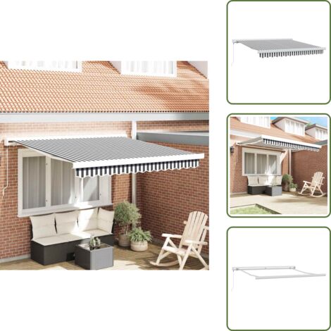 The Living Store Tenda da Sole Antracite e Bianca 3x2,5 m Tessuto e Alluminio - Tenda retrattile
