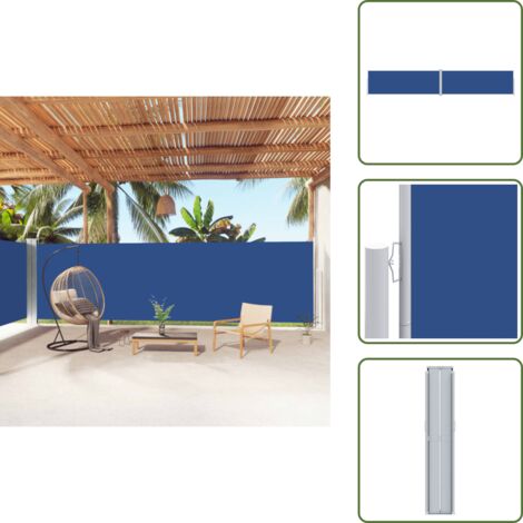 The Living Store Tenda da Sole Laterale Retrattile Blu 180x1000 cm - Tenda da sole per giardino