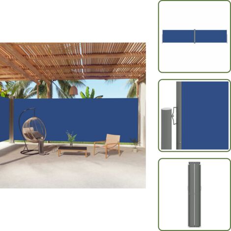The Living Store Tenda da Sole Laterale Retrattile Blu 220x1000 cm - Tenda da sole per giardino