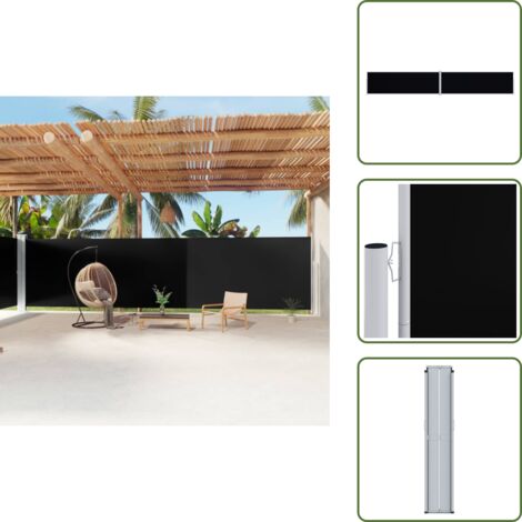 The Living Store Tenda da Sole Laterale Retrattile Nera 200x1200 cm - Tenda da sole per giardino