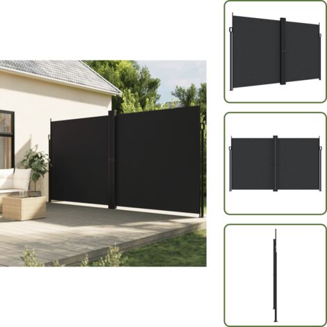 The Living Store Tenda da Sole Laterale Retrattile Nera 200x600 cm - Tenda da giardino