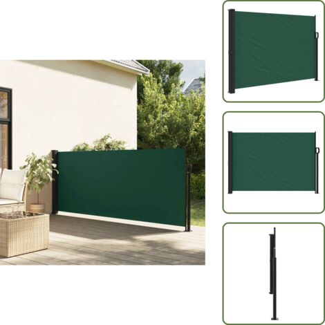 The Living Store Tenda da Sole Laterale Retrattile Verde Scuro 140x500 cm - Tenda da sole retrattile