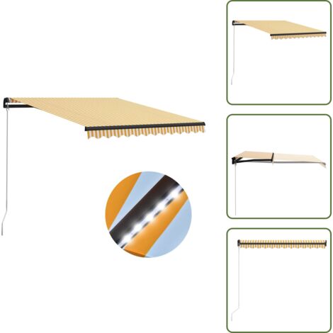 The Living Store Tenda da Sole Manuale con LED 300x250 cm Gialla e Bianca - Ombreggiatura