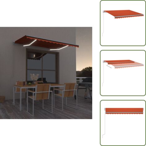 The Living Store Tenda da Sole Manuale con LED 300x250cm Arancione e Marrone - Tenda da sole manuale