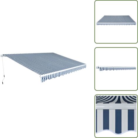 The Living Store Tenda da Sole Pieghevole Manuale 450 cm Blu/Bianca - Tenda pieghevole