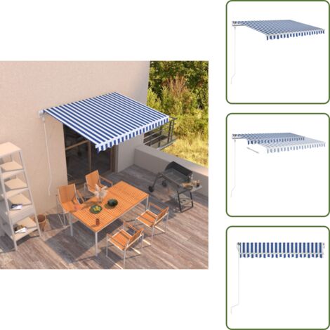The Living Store Tenda da Sole Retrattile Automatica 300x250 cm Blu e Bianca - Tenda da sole automatica