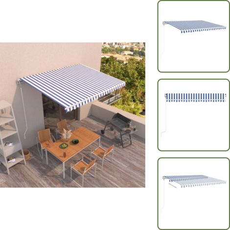 The Living Store Tenda da Sole Retrattile Automatica 400x350 cm Blu e Bianca - Tenda da sole automatica