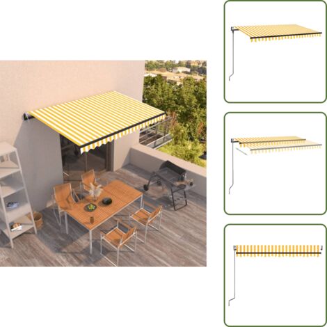 The Living Store Tenda da Sole Retrattile Automatica 450x300 cm Gialla e Bianca - Tenda da sole automatica