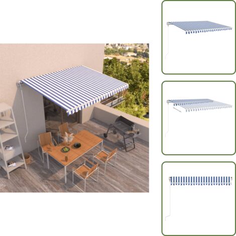 The Living Store Tenda da Sole Retrattile Automatica 450x350 cm Blu e Bianca - Tenda da sole automatica