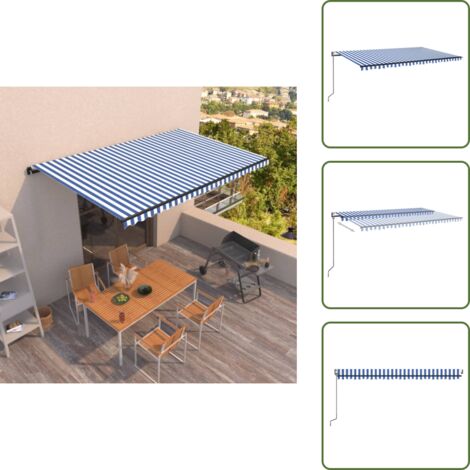 The Living Store Tenda da Sole Retrattile Automatica 500x350 cm Blu e Bianca - Tenda da sole automatica