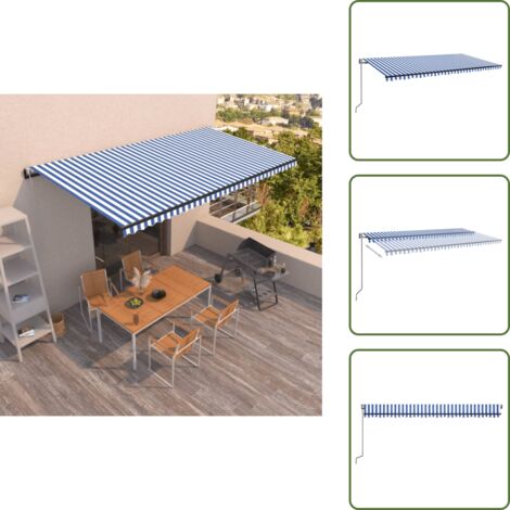 The Living Store Tenda da Sole Retrattile Automatica 600x350 cm Blu e Bianca - Tenda da sole automatica