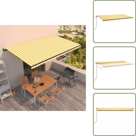 The Living Store Tenda da Sole Retrattile Automatica 600x350 cm Gialla e Bianca - Tenda da sole automatica