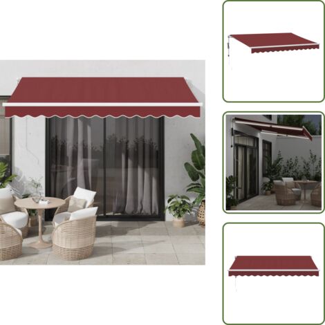 The Living Store Tenda da Sole Retrattile Automatica con LED Bordò 350x250 cm - Tenda da sole con luci LED