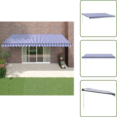 The Living Store Tenda da Sole Retrattile Blu e Bianca 5x3 m Tessuto e Alluminio - Tenda retrattile