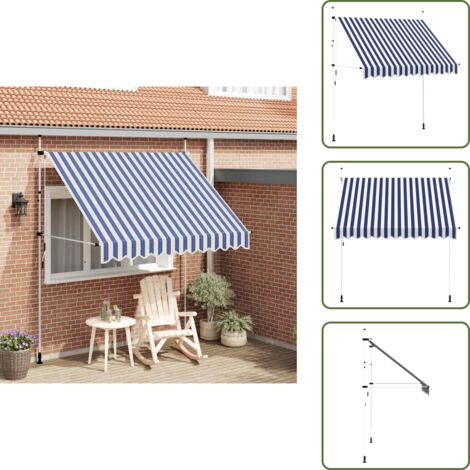 The Living Store Tenda da Sole Retrattile Manuale 250 cm a Strisce Blu e Bianche - Tenda da sole retrattile