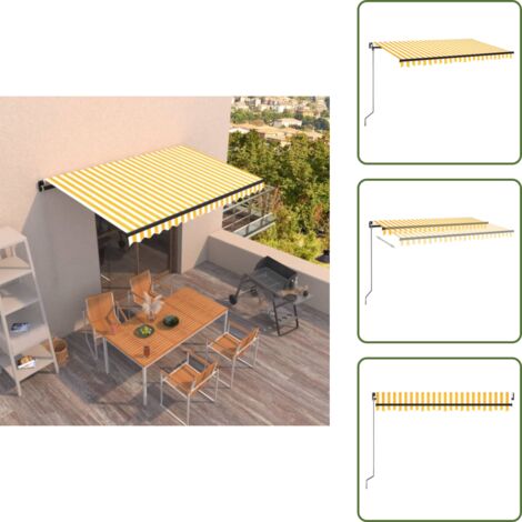 The Living Store Tenda da Sole Retrattile Manuale 400x350 cm Gialla e Bianca - Tenda da sole esterna