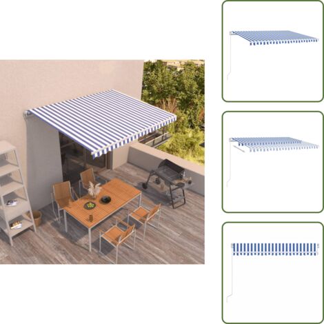 The Living Store Tenda da Sole Retrattile Manuale 450x350 cm Blu Bianca - Tenda da sole esterna