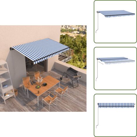The Living Store Tenda da Sole Retrattile Manuale 450x350 cm Blu e Bianca - Tenda da sole esterna