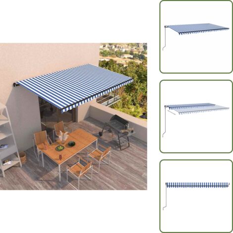 The Living Store Tenda da Sole Retrattile Manuale 500x350 cm Blu e Bianca - Tenda da sole esterna