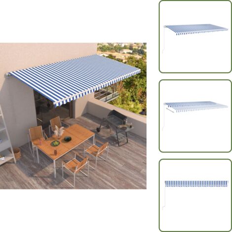 The Living Store Tenda da Sole Retrattile Manuale 600x350 cm Blu e Bianca - Tenda da sole esterna