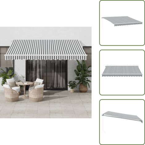 The Living Store Tenda da Sole Retrattile Manuale Antracite e Bianco 400x350 cm - Tenda da sole antracite