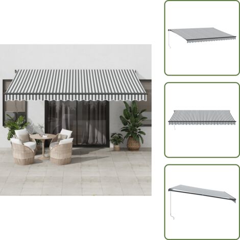 The Living Store Tenda da Sole Retrattile Manuale Antracite e Bianco 450x350 cm - Tenda da sole autoportante