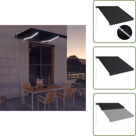 The Living Store Tenda da Sole Retrattile Manuale con LED 300x250 cm Antracite - Tenda da sole con LED