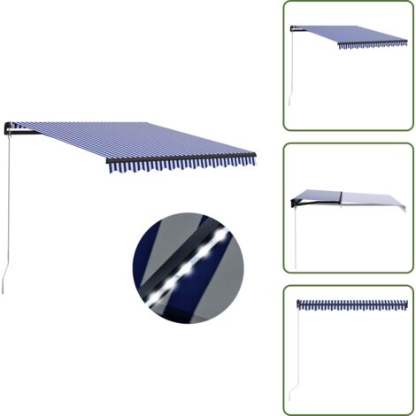 The Living Store Tenda da Sole Retrattile Manuale con LED 300x250cm Blu e Bianco - Ombreggiatura esterna