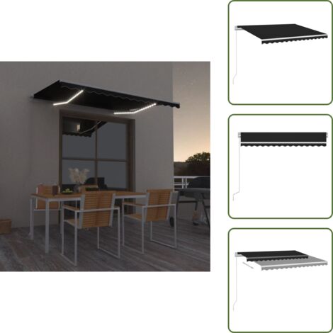 The Living Store Tenda da Sole Retrattile Manuale con LED 350x250 cm Antracite - Tenda da sole con LED