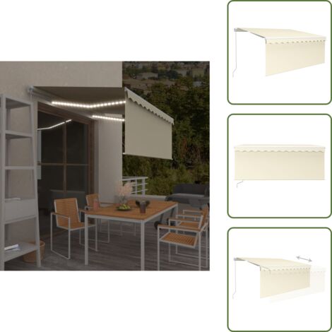 The Living Store Tenda da Sole Retrattile Manuale con LED 3,5x2,5 m Crema - Tenda da sole retrattile