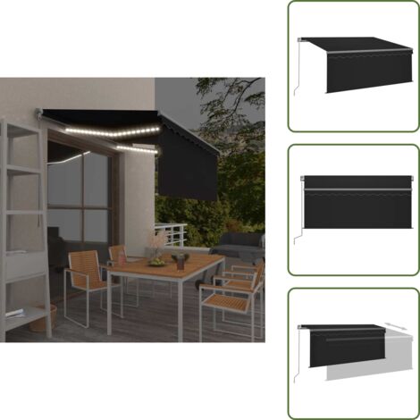 The Living Store Tenda da Sole Retrattile Manuale con LED 3x2,5 m Antracite - Tenda da sole con LED