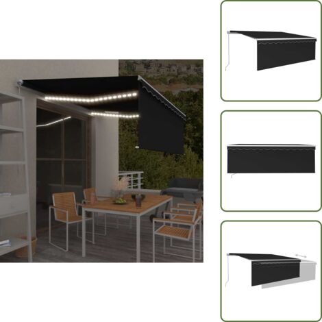 The Living Store Tenda da Sole Retrattile Manuale con LED 4,5x3 m Antracite - Tenda da sole con LED