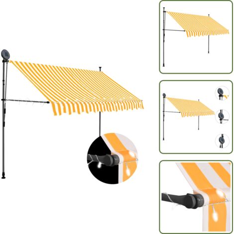 The Living Store Tenda da Sole Retrattile Manuale LED 300 cm Bianca e Arancione - Tenda da sole manuale