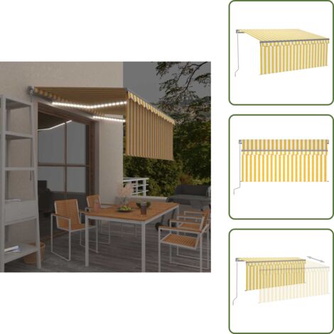 The Living Store Tenda da Sole Retrattile Parasole LED 3,5x2,5m Gialla e Bianca - Tenda da sole LED